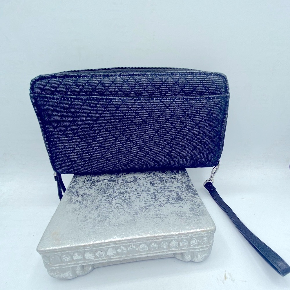 Vera Bradley Zip Around Accordion Quilted Black Denim Wallet/ Wristlet NWOT